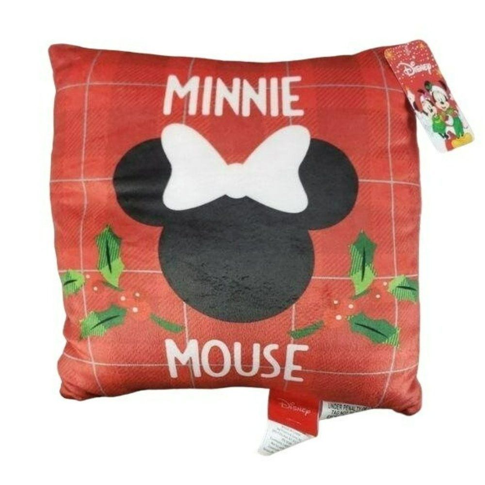 Disney Minnie Mouse Christmas Red Soft Throw Pillow New